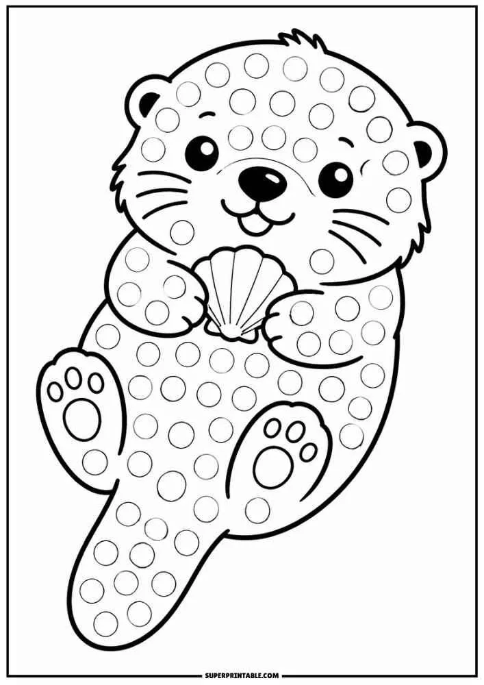 Cute sea otter holding a shell with dot marker circles.