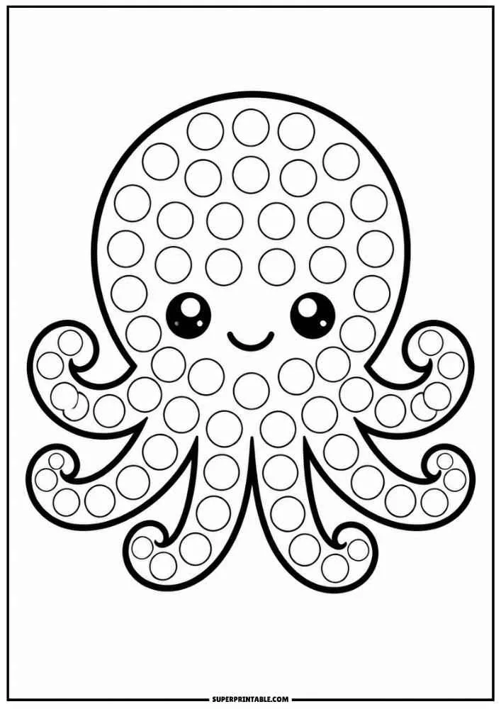 Happy octopus with dot marker circles on all eight arms.