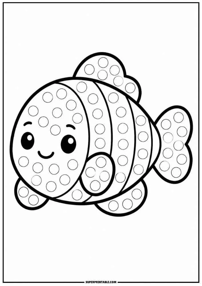 Happy clownfish covered with dot marker circles.