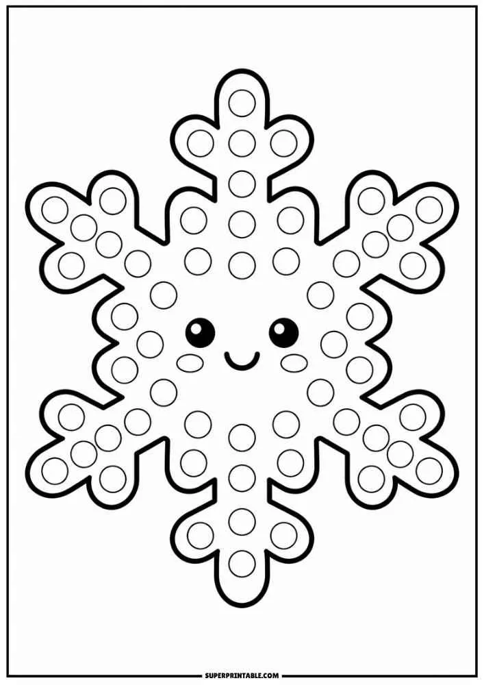 Smiling snowflake with dot circles.