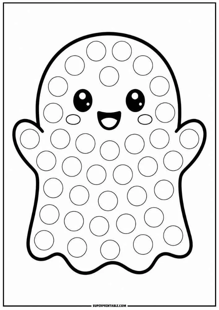 Happy ghost with dot circles and a smiling face.