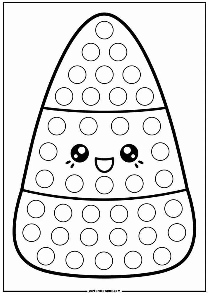 Smiling candy corn with dot circles and a happy face.
