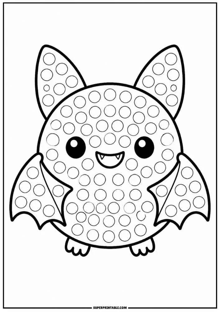 Cute bat with open wings and dot circles.