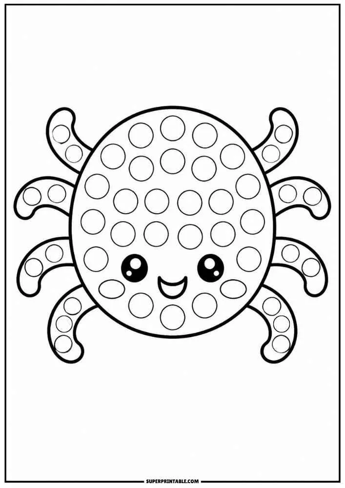 Smiling spider with dot circles and eight legs.