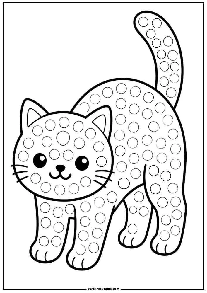 Standing cat with dot circles and a smiling face.
