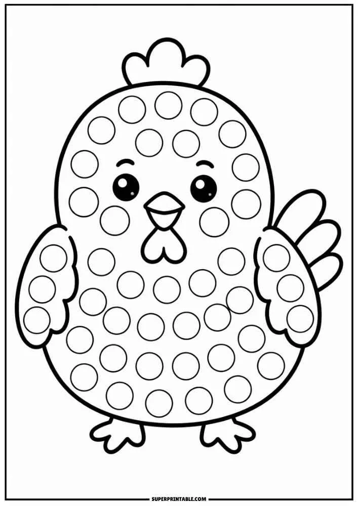 Black and white chicken with large dot circles for a dot marker activity.