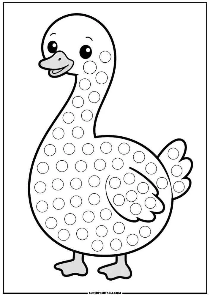 Black and white goose with dot circles for a dot marker activity.