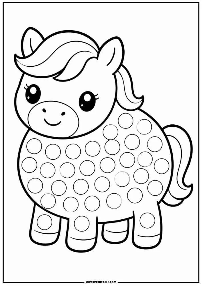 Black and white pony with dot circles for a dot marker activity.
