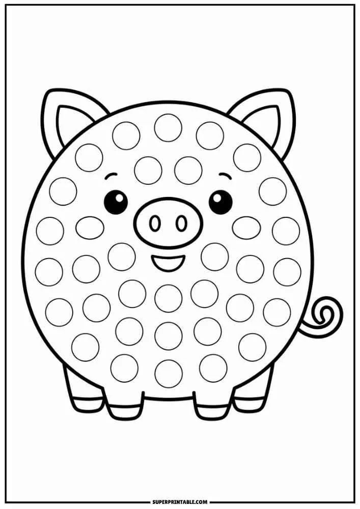 Black and white pig with dot circles for a dot marker activity.