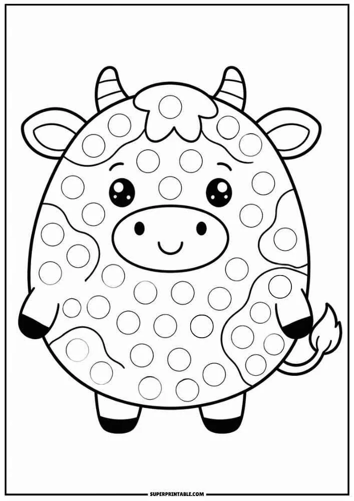 Black and white cow with dot circles and spots for a dot marker activity.