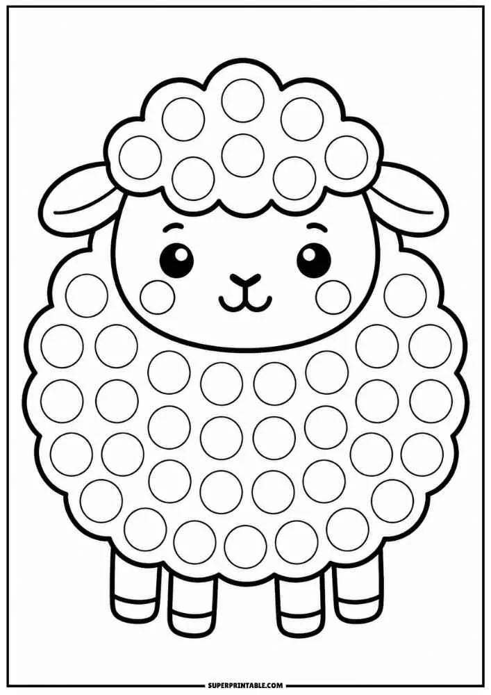 Black and white sheep with dot circles for a dot marker activity.