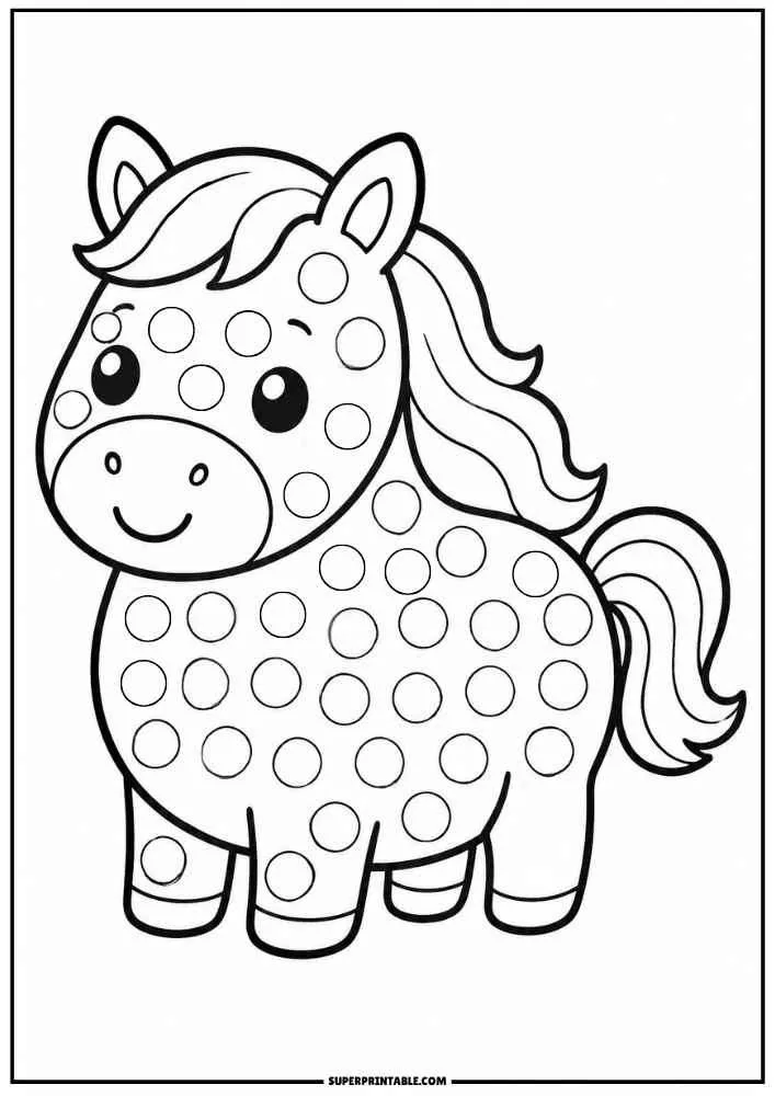 Black and white horse with dot circles for a dot marker activity.