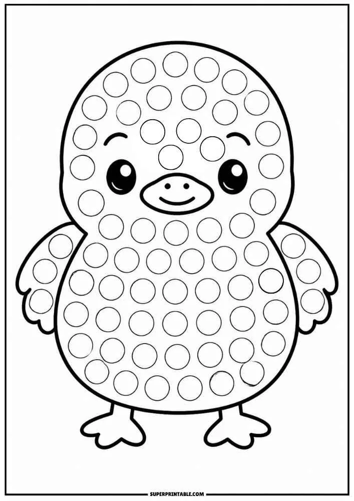 Black and white baby chick with dot circles for a dot marker activity.