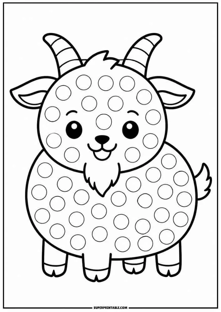 Black and white goat with dot circles for a dot marker activity.