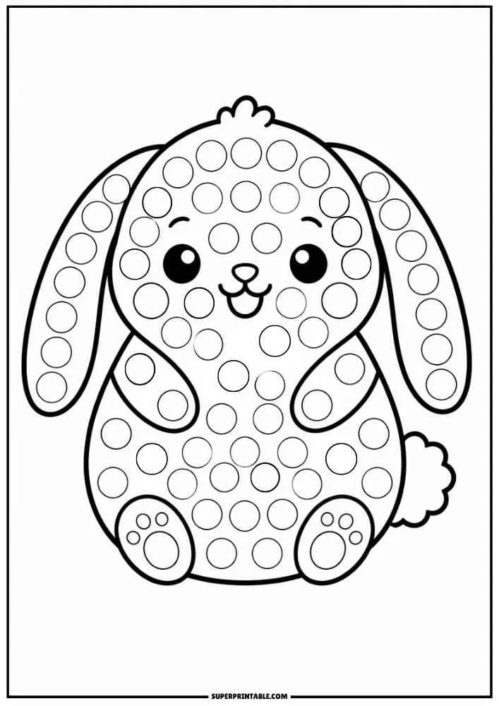 Black and white bunny with dot circles for a dot marker activity.