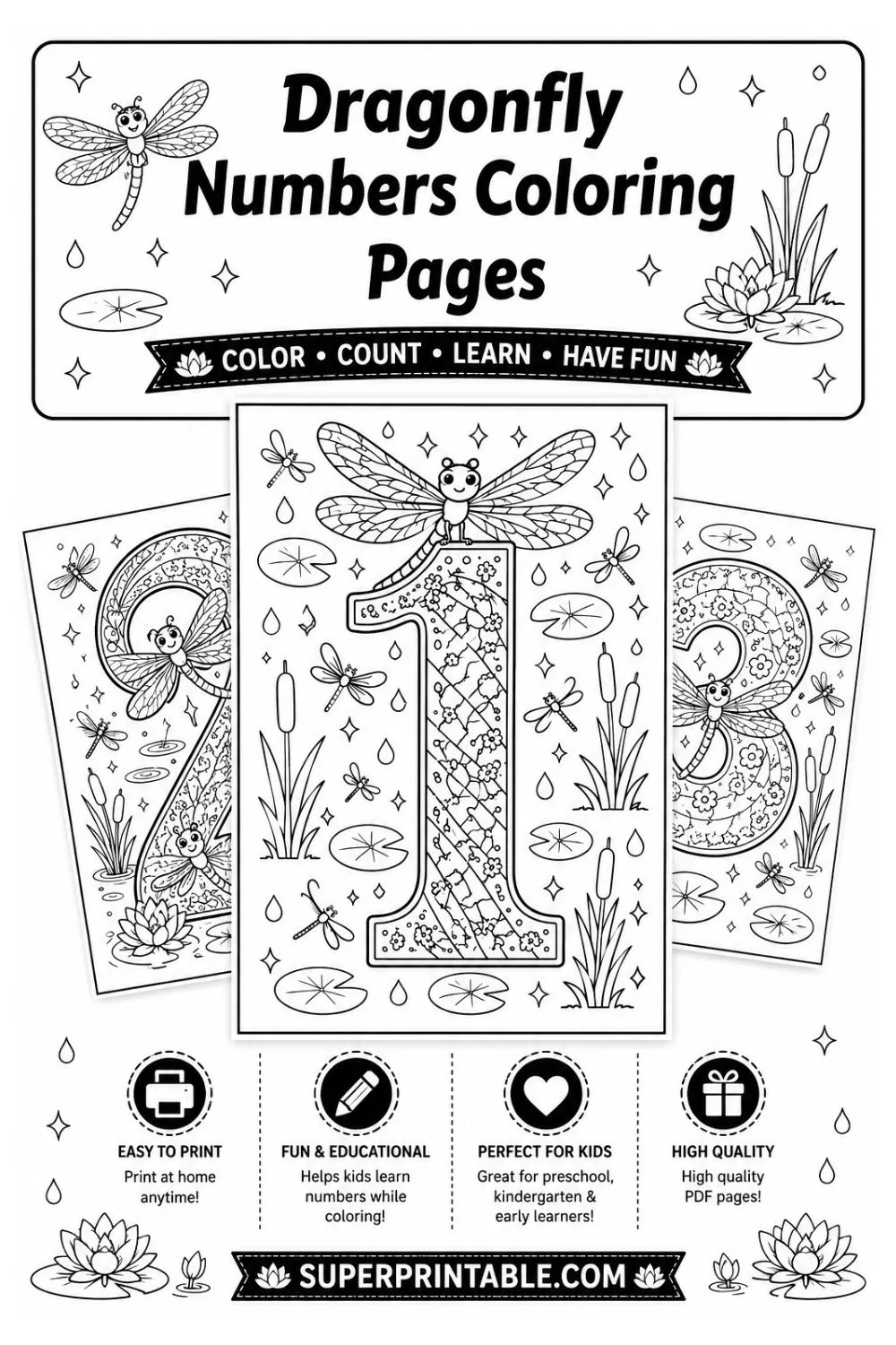 Dragonfly Numbers Coloring Pages Pinterest Image