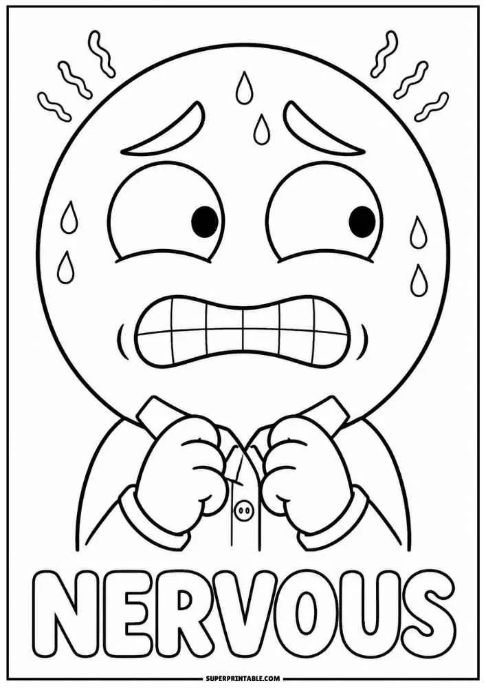 Nervous emoji with sweat drops and the word Nervous.