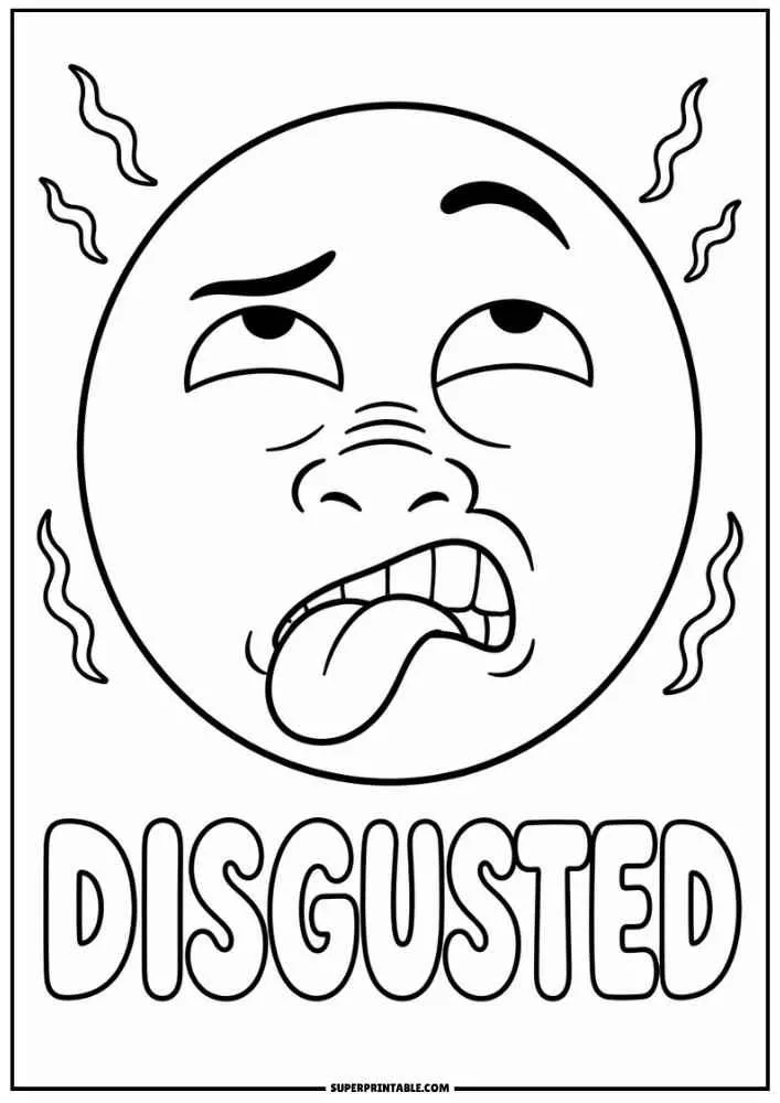 Disgusted emoji with tongue out and the word Disgusted.