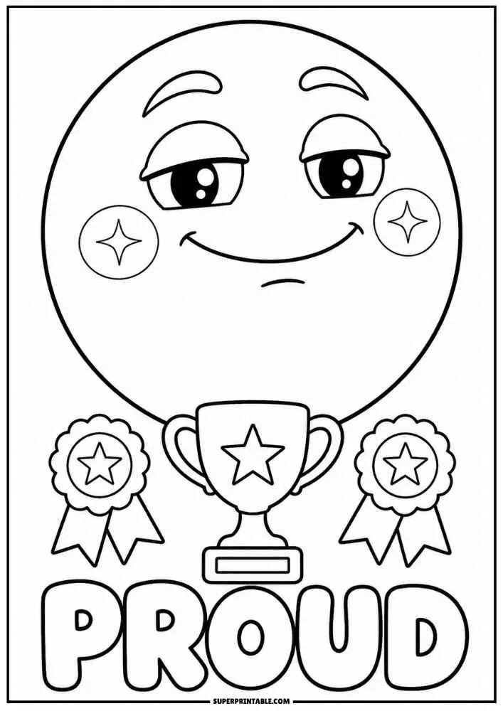 Proud emoji with trophy, ribbons, and the word Proud.