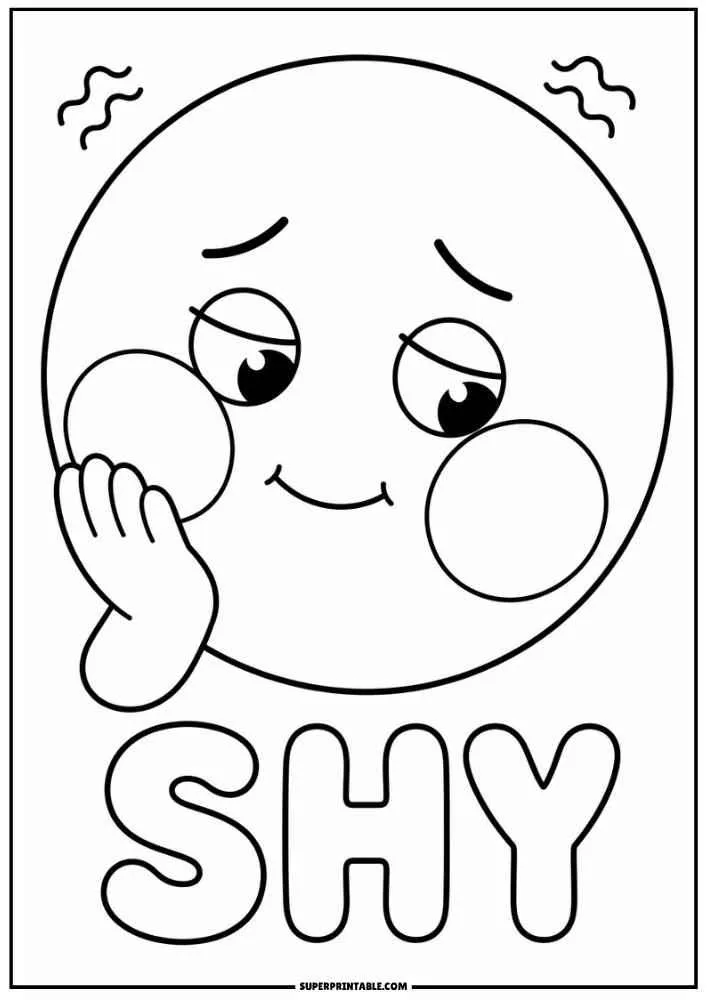 Shy emoji with blushing cheeks and the word Shy.