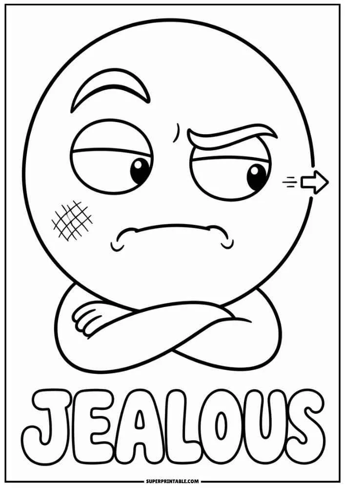 Jealous emoji with crossed arms and the word Jealous.