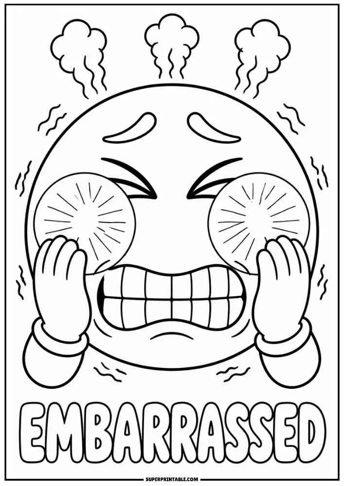 Embarrassed emoji covering cheeks with the word Embarrassed.