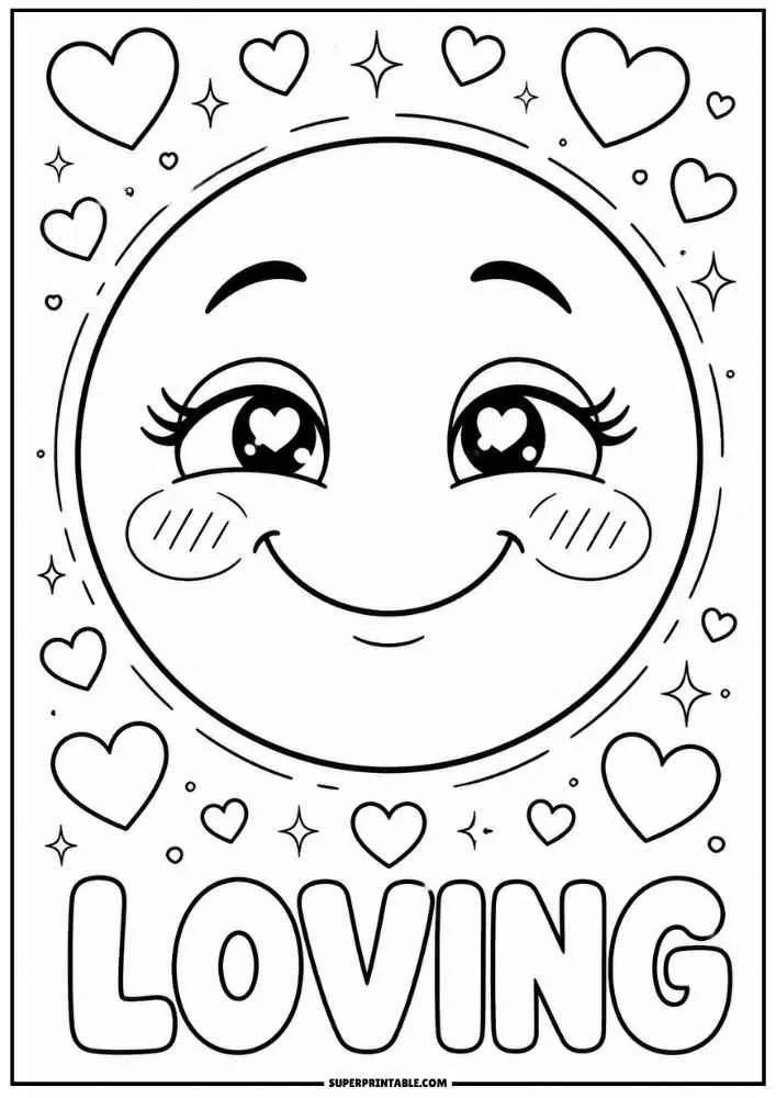 Smiling emoji with heart eyes and the word Loving.