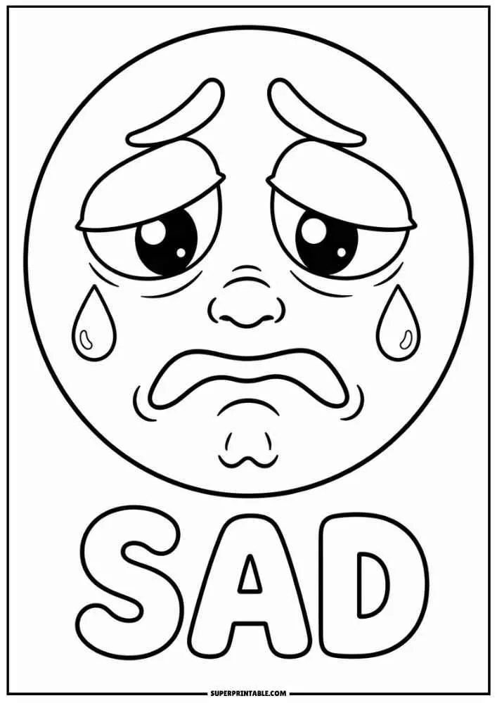 Crying emoji with tears and the word Sad.