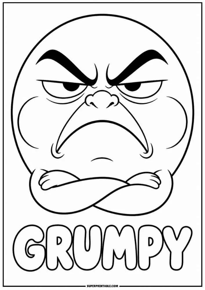 Grumpy emoji with crossed arms and the word Grumpy.