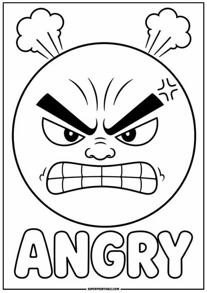 Angry emoji with steam clouds and the word Angry.