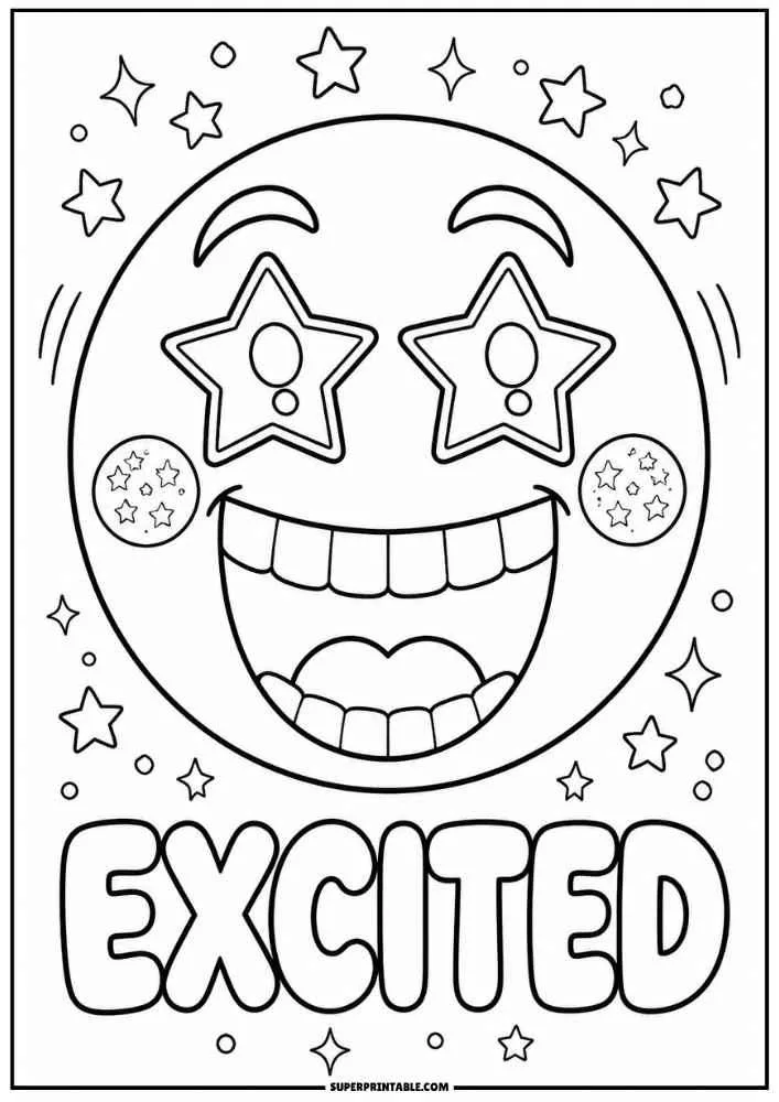 Smiling emoji with star eyes and the word Excited.