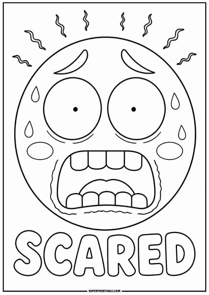 Scared emoji with sweat drops and the word Scared.
