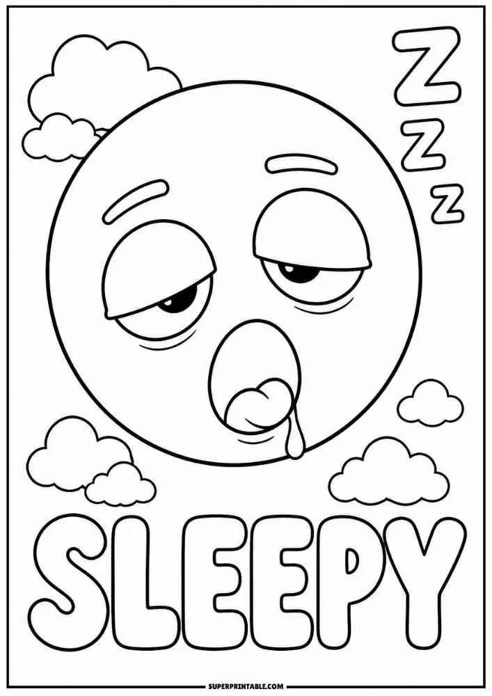 Sleepy emoji with clouds, Z symbols, and the word Sleepy.