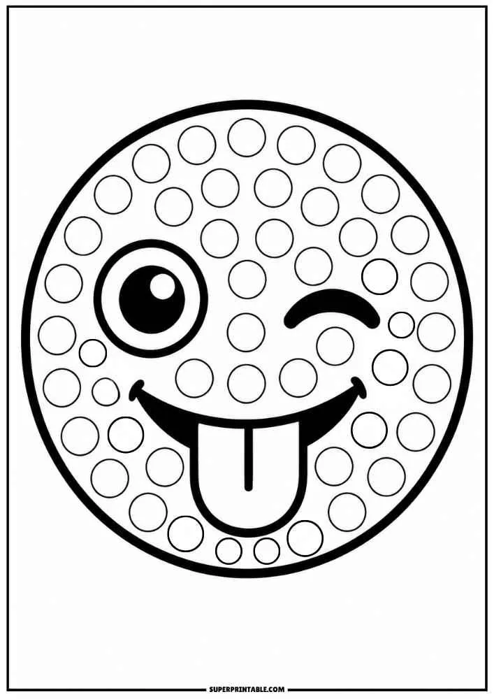 Silly winking emoji with tongue out, dot marker circles, border, and SuperPrintable.com text.