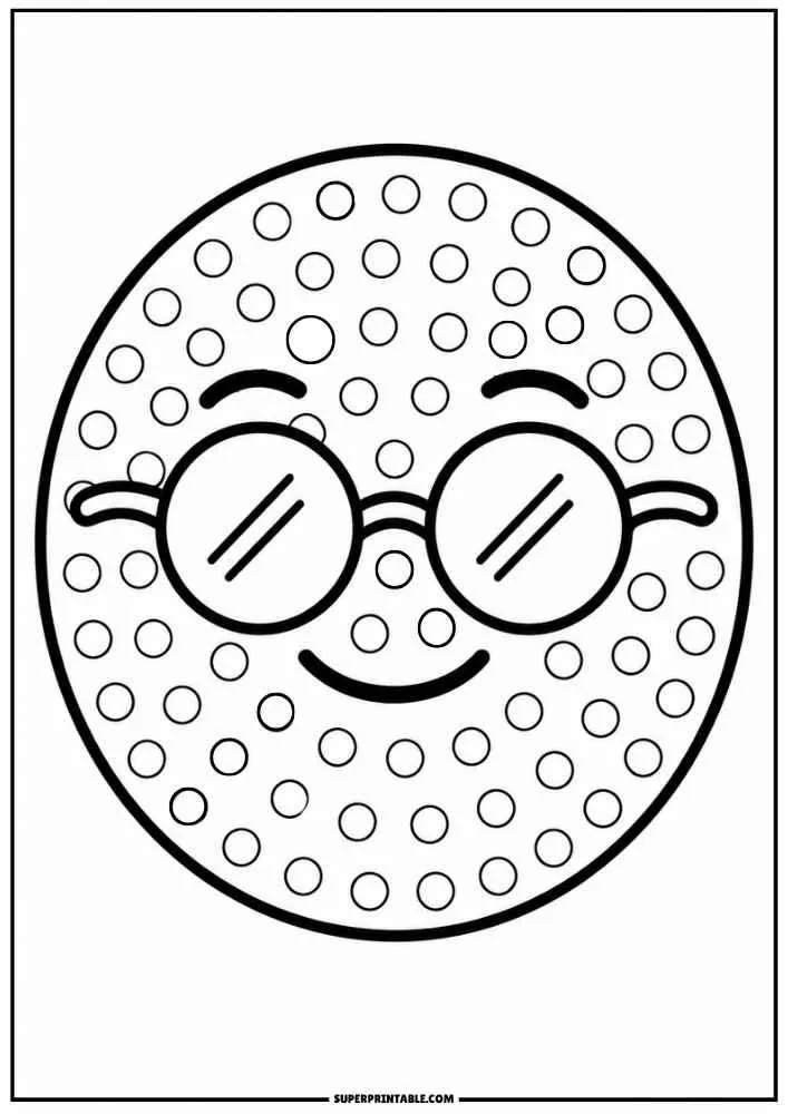 Smiling emoji with glasses, dot marker circles, border, and SuperPrintable.com text.