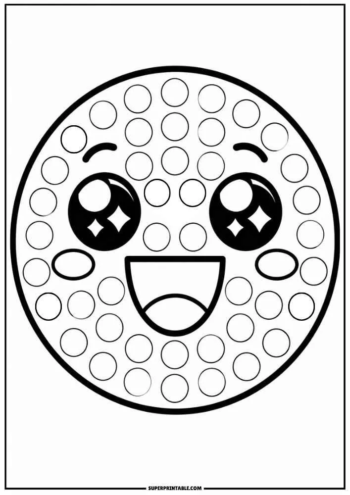 Happy emoji with sparkling eyes, dot marker circles, border, and SuperPrintable.com text.