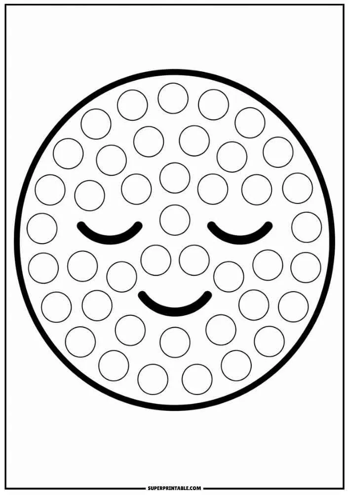 Peaceful smiling emoji with dot marker circles, border, and SuperPrintable.com text.