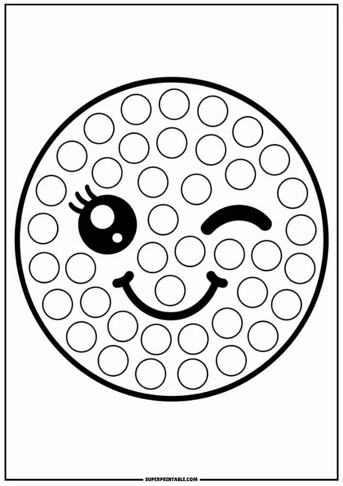 Winking smiling emoji with dot marker circles, border, and SuperPrintable.com text.