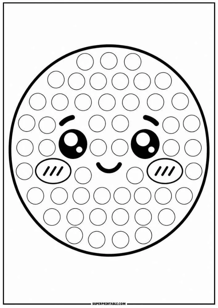 Smiling emoji with blushing cheeks, dot marker circles, border, and SuperPrintable.com text.