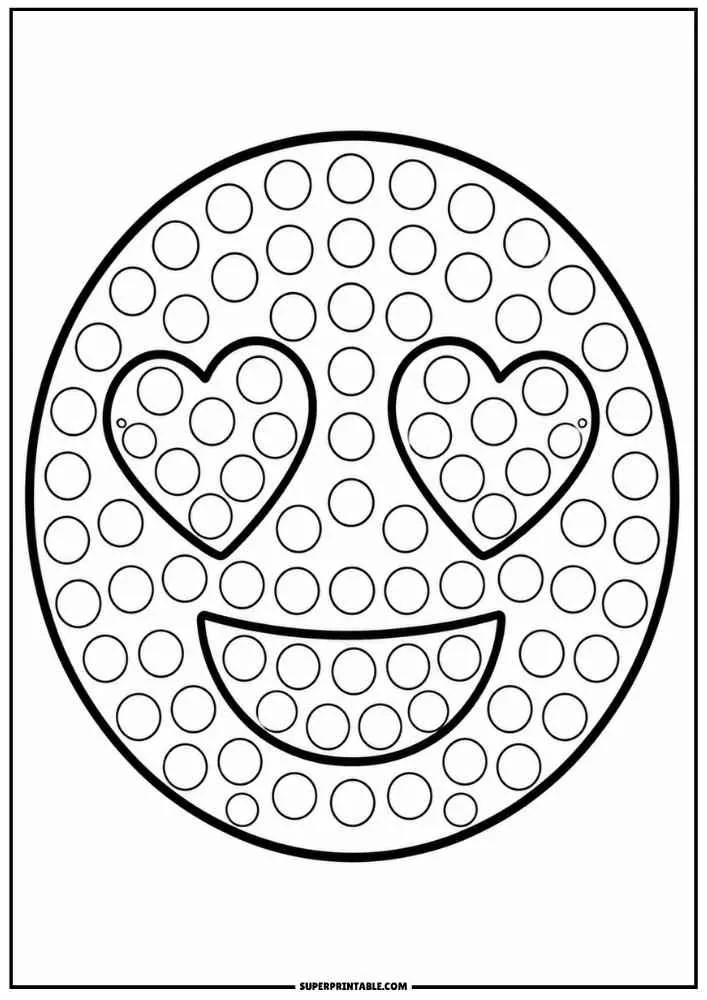Heart eyes emoji with dot marker circles, border, and SuperPrintable.com text.