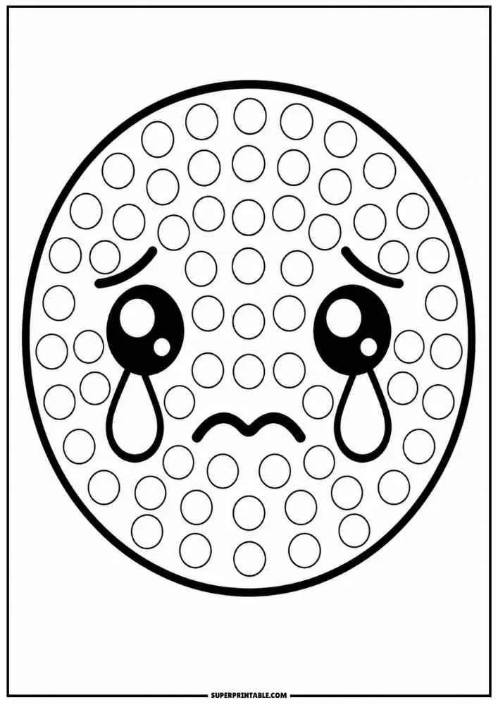 Crying emoji with tears, dot marker circles, border, and SuperPrintable.com text.