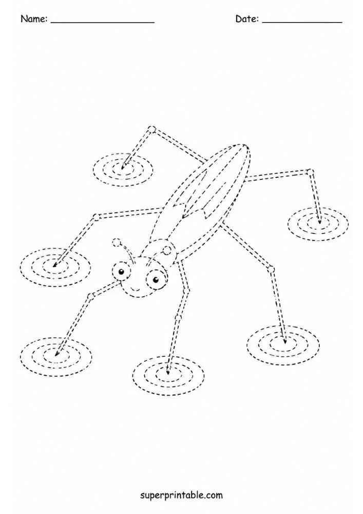 Dashed outline of a water strider on water ripples.