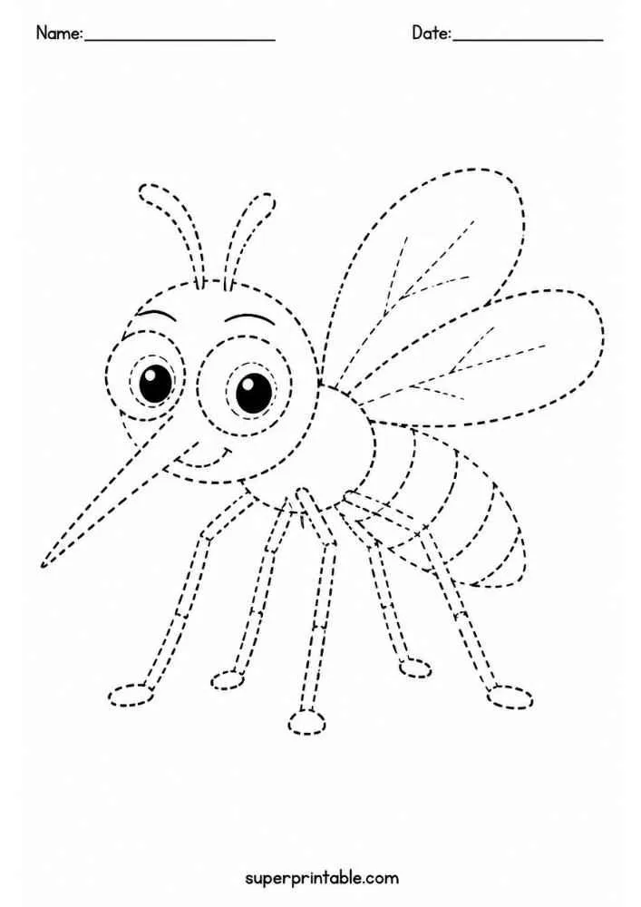 Dashed outline of a mosquito with wings and long pointed mouth.
