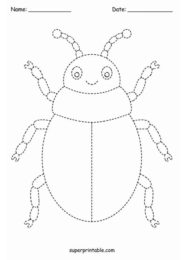 Dashed outline of a beetle with six legs and antennae.