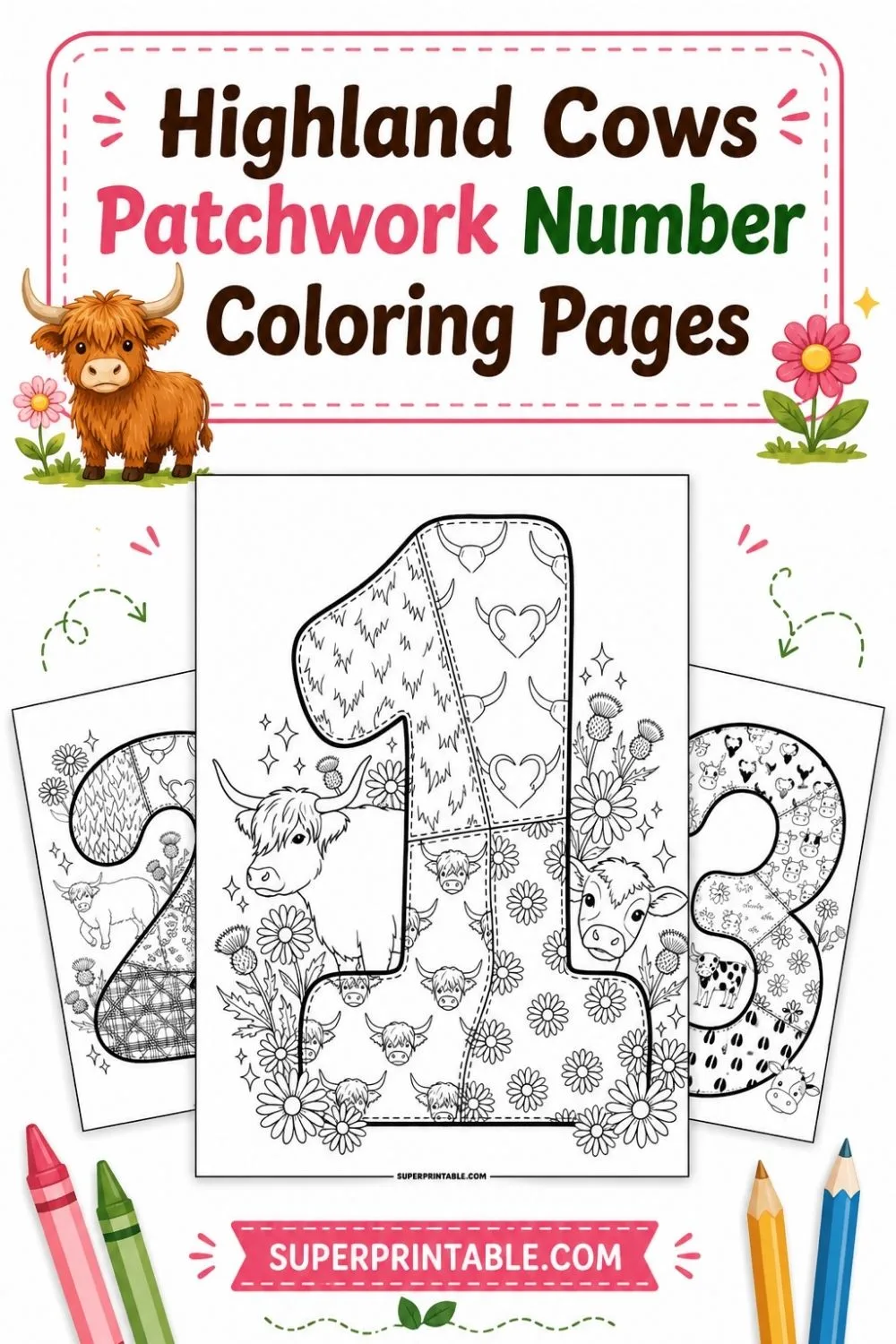 Highland Cows Patchwork Number Coloring Pages Pinterest Image