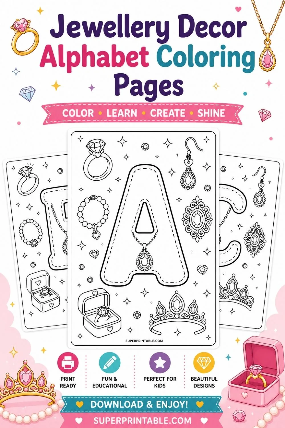 Jewellery Decor Alphabet Coloring Pages Pinterest Image