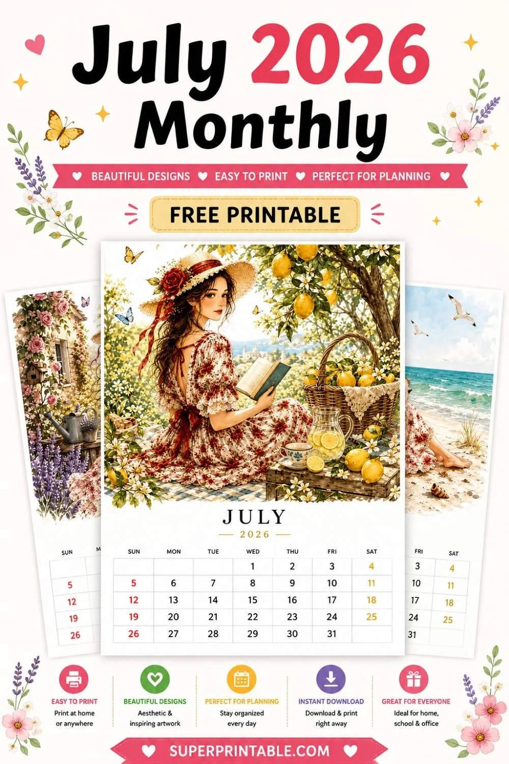 July 2026 Monthly Pinterest Image