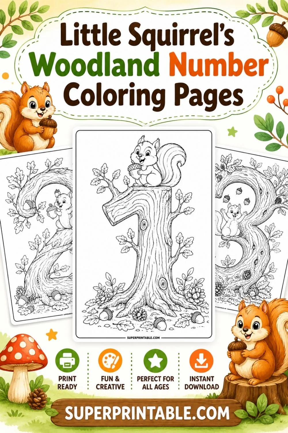Little Squirrel's Woodland Number Coloring Pages Pinterest Image