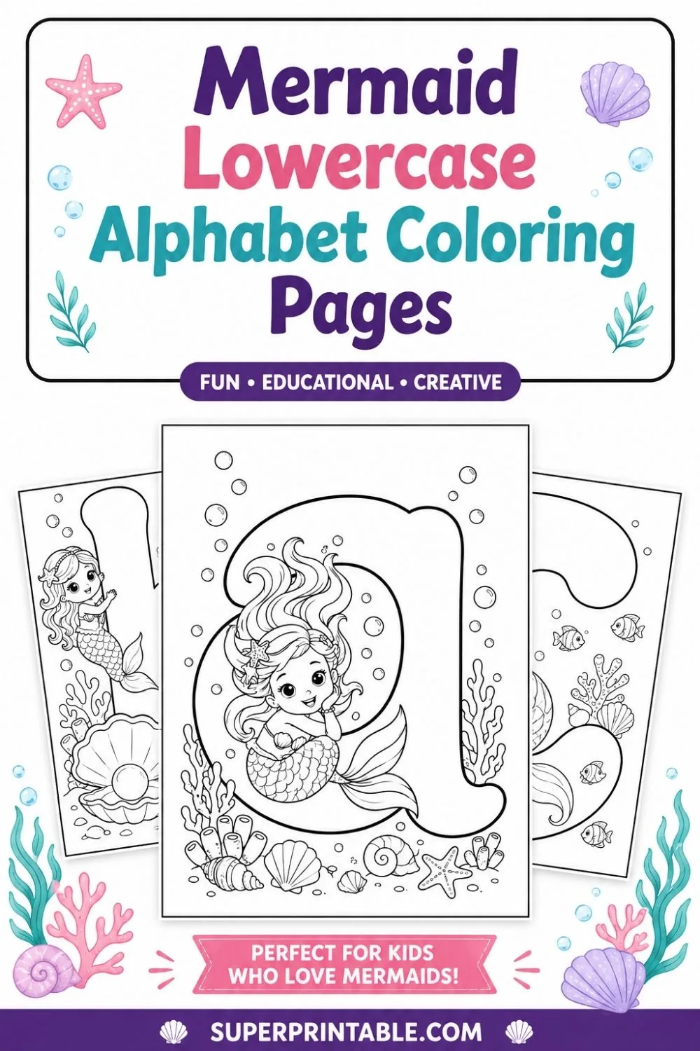 Mermaid Lowercase Alphabet Coloring Pages Pinterest Image