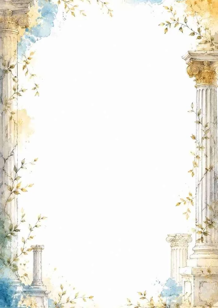 Border with marble columns, vines, leaves, and a blank center.